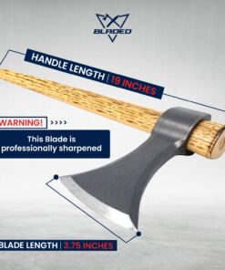BLADED Throwing Hatchet w/ Sheath - Made in USA Axe w/ Forged 4140 Steel Head & 100% American Hickory Wood Handle - Small Competition & Survival Tomahawk - Kindling, Camping & Chopping Metal Hand Hawk Natural Steel 17 71rxWuxFAkL
