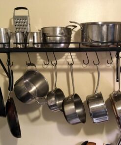30" Wall mounted pots and pans rack. Pot holders wall shelves with 12 hooks. Kitchen shelves wall mounted with wall hooks. Kitchen storage pot holder pot rack. Pot pan organizer. Pot Pan rack. 43 71rxaW1yKxL