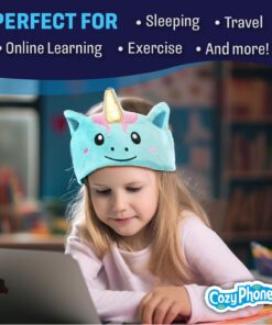 CozyPhones Kids Headphones, Headband Earphones for Children, Baby, & Toddlers 1-3. Stretchy & Comfy for Home, Plane & Car Travel Accessories - Mystic Unicorn Blue 24 71rxoxclbSL