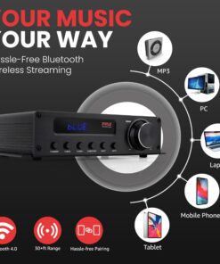 Pyle 100W 5 Channel Audio Amplifier - Wireless Bluetooth Home Theater Power Stereo Receiver with Surround Sound w/HDMI, AUX, FM Antenna, Subwoofer Speaker Input, 12V Adapter 9 71rzF drGL