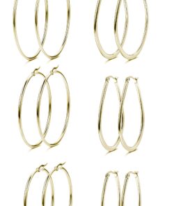 FIBO STEEL 3-8 Pairs Stainless Steel Hoop Earrings Set for Women 40-70mm G: Gold-tone 8 71rziL4z9VL