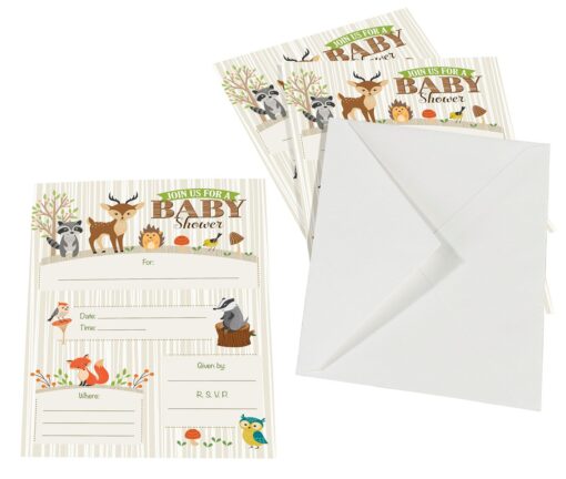 Lillian Rose 8-Piece Woodland Baby Shower Invitations, Neutral, 5" x 7"