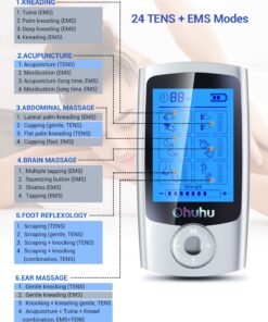Ohuhu Tens Unit Muscle Stimulator: 24 Modes Rechargeable Tens Stimulator Machine - 16 Pads Electric EMS Unit Massager Acupoint Map Included for Back Shoulder Legs Pain Relief Christmas Gift - Silver 24 71s39tQJNGL