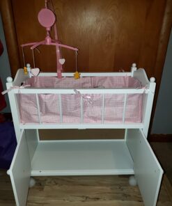 Badger Basket Toy Doll Bed with Storage Cabinet, Gingham Bedding, and Personalization Kit for 22 inch Dolls - White/Pink 48 71s3mCKmAxL