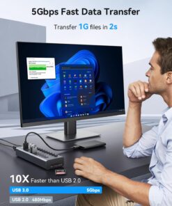 WENTER Powered USB Hub 3.0 with SD/TF Card Reader, Aluminum 10 Port Powered USB Hub (9 USB 3.0 Data Transfer Port & 1 USB Fast Charging Port Hub) USB 3.0 Hub for PC, Laptop 💪Aluminum 9+1 Charging Port USB Hub 9 71s5o2a17uL