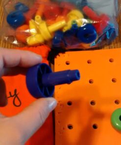 Skoolzy Montessori Sensory Pegboard 33 Piece Set - Develop Sensory Play Occupational Therapy STEM Learning Educational Toys for Kids 2+ - Includes Foam Board, Lacing String, Dice, Storage Bag, eBook Peg Set with Foam Board 42 71s6JaaZylL