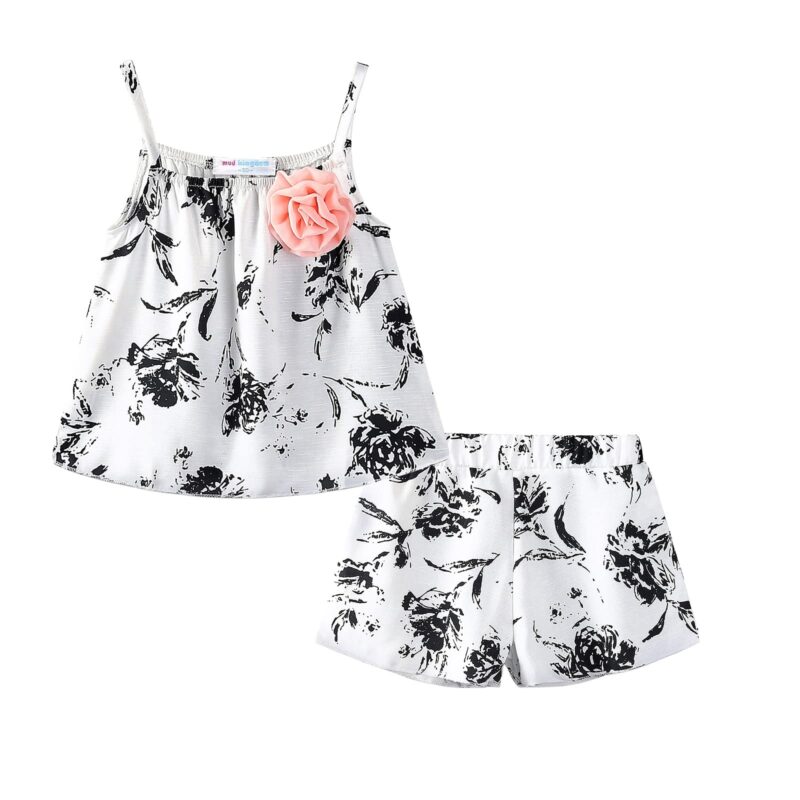 Catalog 8 LittleSpring Little Girls Summer Outfits Floral Tank Top and Shorts 2 Pcs Clothes Set Spaghetti Straps Set Black 6