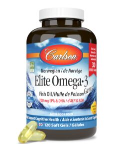Carlson - Elite Omega-3 Gems,1600 mg Omega-3 Fatty Acids Including EPA and DHA,Norwegian, Wild-Caught fish oil Supplement,Sustainably Sourced Capsules, Lemon, 90+30 Softgels 14 71s6n7Mor7L