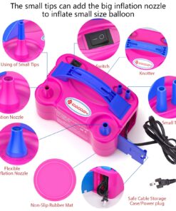 IDAODAN Electric Balloon Pump, Portable Electric Balloon Blower Machine Balloon Air Pump Dual Nozzle Rose Red 110V 600W Balloon Inflator for Party Decorations Pink/Blue 25 71s6oXALC9L