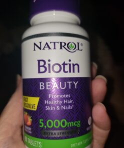 Natrol Beauty Biotin 5000mcg, Dietary Supplement for Healthy Hair, Skin, Nails and Energy Metabolism, 90 Strawberry-Flavored Fast Dissolve Tablets, 90 Day Supply 90 Servings (Pack of 1) 15 71s7j Iv73L
