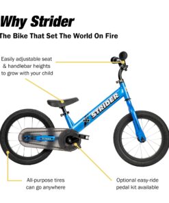Strider 14x - Balance Bike for Kids 3 to 7 Years - Includes Custom Grips, Padded Seat, Performance Footrest & All-Purpose Tires - Easy Assembly & Adjustments Awesome Blue 17 71sACK6xJAL