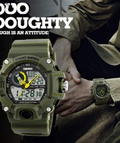 FANMIS Mens Analog Digital Dual Display Sports Watches Military Multifunctional 50M Waterproof LED Watch with Alarm Stopwatch Backlight 12H/24H Outdoor Running Swimming Green 24 71sAYXu9EL