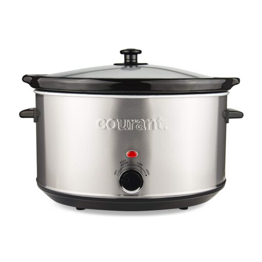 Courant Oval Slow Cooker Crock, with Easy Options 8.5 Quart Dishwasher Safe Pot, Stainless Steel Oval Slow Cooker with 8.5 Quart Crock