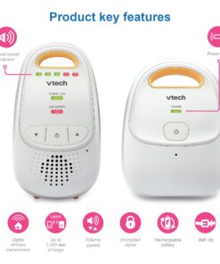 VTech DM111 Upgraded Audio Baby Monitor. 1 Parent Unit with Rechargeable Battery, Best-in-Class Long Range, Digital Wireless Transmission, Crystal-Clear Sound, Plug & Play, Sound Indicator & Alerts Audio Monitor with 1 Parent Unit 40 71sIR3CcHqL