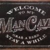 Welcome To My Man Cave Decor Vintage Tin Sign 11" x 15" Rustic Metal Wall Art ManCave Beer Gifts For Men, Dad, Son, Looks Great in Office, Garage, Shop, Bar, Pub 59 71sIoEJT4L