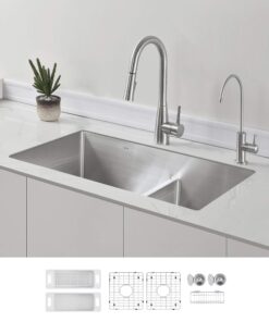 Alternative view of ZUHNE 32-Inch Stainless Steel Undermount Kitchen Sink Double Bowl 16 Gauge (60/40 Low Divide) 60/40 Low Divide