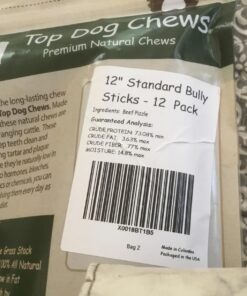 Top Dog Chews - 12 Inch Standard 12 Pack Bully Sticks, Long Lasting, 100% Natural Beef, Free Range Grass Fed, High Protein, Supports Dental Health Dog Treat for Medium & Large Dogs, 12 Pack 12 Count (Pack of 1) 29 71sJU5KrrwL