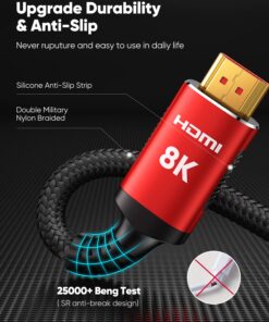 Snowkids 10K 8K HDMI 2.1 Cable 10FT 2-Pack, 48Gbps Certified High Speed HDMI® Braided Cord (8K@60Hz, 4K@120Hz) HDCP 2.2&2.3, DTS:X, eARC,HDR10, Dynamic HDR, Compatible with Roku TV/HDTV/PS5/Blu-ray 10 feet Red 16 71sLhRFkGL