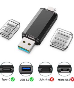Alternative view of USB C Flash Drive 64GB, 2 in 1 OTG USB 3.0+USB C Memory Stick Dual Type C Flash Drive Thumb Drive Photo Stick Jump Drive for USB-C Smartphones,Tablets, PC, Computers, MacBook, Google Pixel XL, Black 64GB-USB 3.0