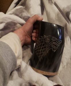 Norse Tradesman XL Viking Drinking Horn Mug - 100% Authentic Beer Horn Tankard With Game of Thrones Direwolf Engraving | The Fenrir, High Polish, approx. 30 oz 15 71sNaaI3VL