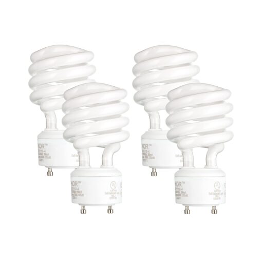 KOR (Pack of 4) 23 Watt Mini Spiral - GU24 Base - (100W Equivalent) - T2 Mini-Twist - CFL Light Bulb (Bright White (5000K)) Bright White (5000k)