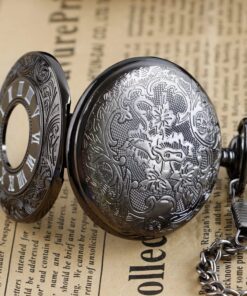 Realpoo Black Hollow Men's Pocket Watch, Roman Digital Scale Men's Quartz Pocket Watches, Quartz Pocket Watch with Chain for Men-Black 24 71sQ9He0VbL