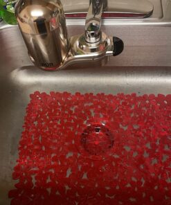 iDesign Blumz Floral BPA-Free Flexible PVC Plastic Large Sink Protector Mat - 16" x 12.5", Red 12 71sRCcLo1tL