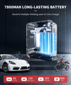 LASFIT AIR CR1 Tire Inflator Portable Air Compressor, 2in1 150PSI Cordless 12V DC Electric Auto Pump w/Digital Pressure Gauge, 3X Fast Inflation, 7800mAH Battery, LED Light for Car Bike Motorcycle Black 28 71sRgboCeWL