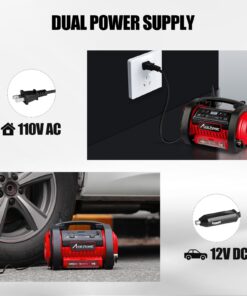 AVID POWER Tire Inflator Portable Air Compressor, 12V DC / 120V AC Car Tire Pump, Air Mattress Pump with Inflation and Deflation Modes, Dual Powerful Motors, Digital Pressure Gauge 1-red 21 71sS1bJNrzL
