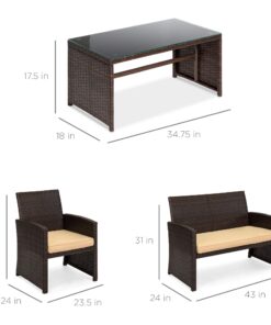 Best Choice Products 4-Piece Outdoor Wicker Patio Conversation Furniture Set for Backyard, Deck, Poolside w/Coffee Table, Seat Cushions - Brown Wicker/Beige Cushions Brown/Beige 29 71sSJKKFD8L