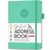 GoGirl Address Book – Telephone and Address Book with Alphabetic Tabs for Safely Storing Contacts, Medium-Sized (5.0″ x 7.5″) PU Leather Hardcover – Emerald 5.0 x 7.5 Inch