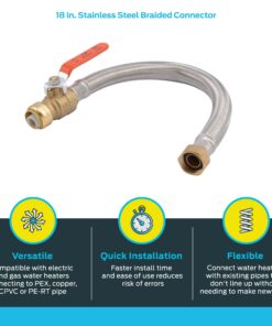 SharkBite 3/4 Inch Ball Valve x 3/4 Inch FIP x 18 Inch Stainless Steel Flexible Water Heater Connector, Push to Connect Brass Plumbing Fitting, PEX Pipe, Copper, CPVC, PE-RT, HDPE, U3088FLEX18BVLF 8 71sSyXIV3yL