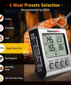 ThermoPro TP-17 Dual Probe Digital Cooking Meat Thermometer Large LCD Backlight Food Grill Thermometer with Timer Mode for Smoker Kitchen Oven BBQ, Silver 2 Probes 23 71sSzLVNh7L