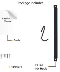 Wallniture Gourmet Kitchen Rail with 10 Hooks, Wall Mounted Wrought Iron Hanging Utensil Holder Rack with Black 17 Inch 23 71sVgM5eh3L