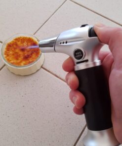 Blow Torch, Professional Kitchen Cooking Torch with Lock Adjustable Flame Refillable Mini Blow Torch Lighter for BBQ, Baking, Brulee Creme, Crafts and Soldering(Butane Gas Not Included) Silver+black 47 71sYgEgGp1L