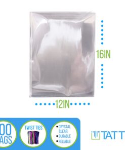 TATTI 100 Pack Clear Plastic Large Cellophane Bags 12x16 With 4inches Twist Ties, Plastic Cello Bags 1.4 mils for Cookies Candy Gift Birthday Party Favor (Pack of 100) 12x16 Inch (Pack of 100) 22 71sZSmiY58L