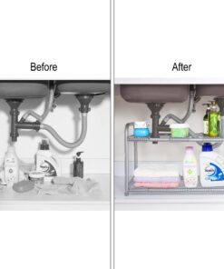 STORAGE MANIAC Under Sink 2 Tier Expandable (Width & Height) Shelf Organizer, Under Sink Organizer and Storage with 10 Removable Steel Panels for Kitchen, Bathroom - from 18.5 to 30 Inches, Silver 19 71sb202ZesL