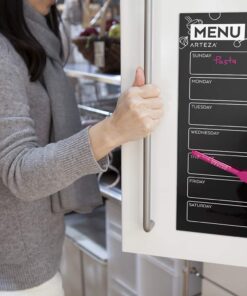 Arteza Dry Erase Magnetic Chalkboard Menu Planner Set (16" x 12" Black Dry Erase Board, 9" x 6" Kitchen Conversion Chart, 12 Colorful fine tip Markers, Microfiber Sponge, Spray Bottle) 16 x 12 Inches 20 71sdwnC4svL