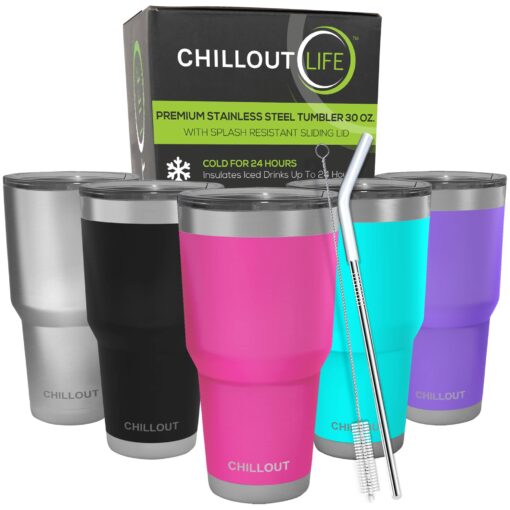 CHILLOUT LIFE 30 oz Stainless Steel Tumbler with Lid - Double Wall Vacuum Insulated Large Travel Coffee Mug with Splash Proof Lid and Straw for Hot & Cold Drinks, Pink Tumbler 30oz (pack of 1) Hot Pink