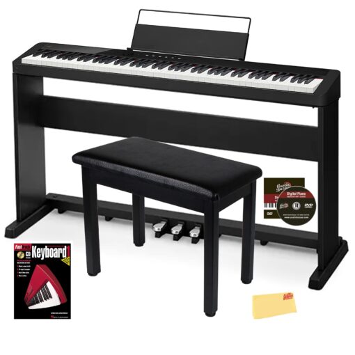 Casio CDP-S160 88-Key Compact Digital Piano Bundle with CS-470P Stand with Triple Pedal System, Furniture Bench, Instructional Book, Austin Bazaar Instructional DVD, and Polishing Cloth Bundle w/ Furniture Stand and Pedal CDP-S160 Black