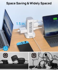 TROND Surge Protector Power Strip Tower - Flat Plug 6 ft Extension Cord with 12 Multiple Outlets, 4 USB Ports(1 USB C), Multi Plug Charging Tower, 1700J, for Home Office Supplies, Dorm Room Essentials 33 71sg9UGUu6L