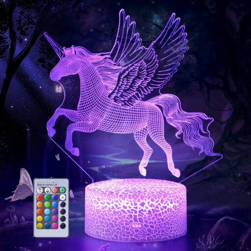 Unicorn Gifts for Girls, 3D Illusion Lamp Unicorn Night Lights for Girls Room, 16 Color Changing & Dimmable LED Night Lamp with Remote & Touch Control, Unicorn Bedroom Decor for Girls Christmas Gift Unicorn_Fly
