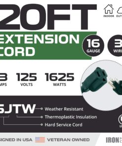 Alternative view of Iron Forge Cable 20 Foot Outdoor Extension Cord, 16/3 Green 20 Foot Extension Cord Indoor/Outdoor Use, 3 Prong, Weatherproof Jacket Extension Cord, Great for Gardens, Landscaping, Lawn Mower and More 20 FT