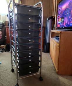 Seville Classics Rolling Utility Organizer Storage Cart, for Home Office, School, Classroom, Scrapbook, Hobby, Craft, 10 Drawer, Black 37 71sjXkCEIuL