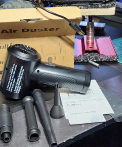 Compressed Air Duster,Fulljion 3-Gear to 51000RPM Electric Air Duster Portable Air Blower with LED Light, 6000mAhRechargeable Cordless Air Duster for Computer Keyboard Fast Charge(Black) Black 36 71sjqF vdTL