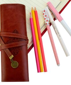 Miayon Twilight Retro Bandage Synthetic Leather Pen Bag Pencil Case Makeup Pouch,Vintage Style Rollup Pencil Case, Pencil Bag(Dark Brown) 31 71skoMBnwXL