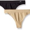 Terramar Women's Seamless Thong 2-Pack Black/Nude Small/ 27-29"