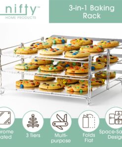 Nifty 3-in-1 Baking Rack – Nickel Chrome Plating, Cooling & Baking Rack, Multipurpose Kitchen Accessory, Folds Flat for Easy Storage, Use for Cookies, Pizzas, Baked Goods 21 71slockjugL