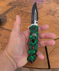 Tac Force Assisted Opening Rescue Glass Breaker Bright Green Skull Design Hunting Camping Tatical Pocket Knife 21 71smRgbUblL