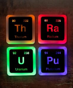 Alternative view of Radioactive Elements Periodic Table Glowing Light-Up Drink Coasters | Set of 4